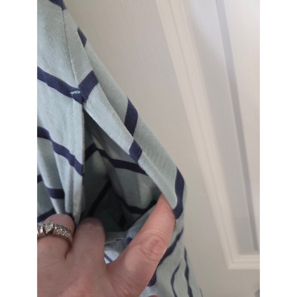 Toad & Co Light Green and Navy Midi Dress Tie Waist Pockets Sleeveless Small - Picture 3 of 8